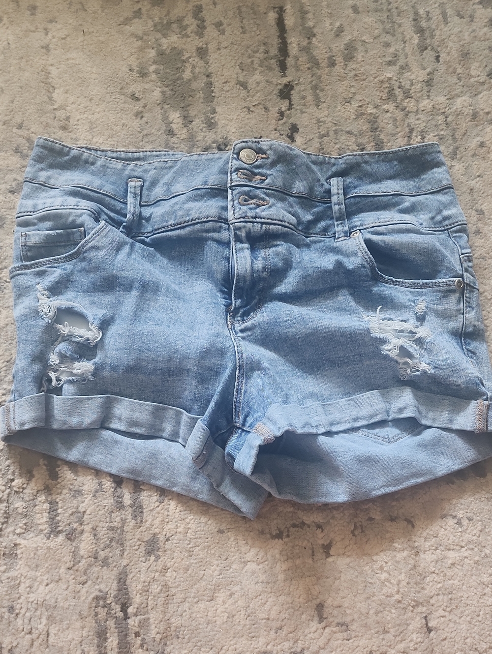 Bluenotes Light Blue Distressed Roll-Cuff Denim Shorts